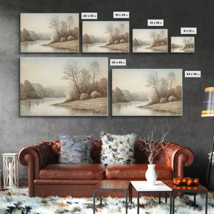 Farmhouse Wall Art, Retro / Vintage Style Landscape, Framed Canvas Print, Boho Style Minimalist Art, Framed Wall Art