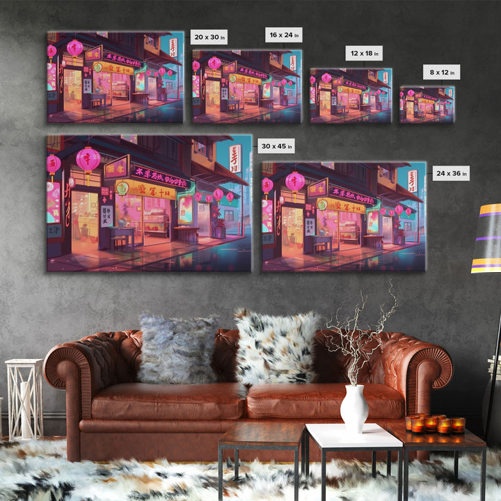 Sushi Shop Wall art, Framed Canvas Print, Living room decor, Pop Art Style, Neon lights, Japanese Art, Wall decor