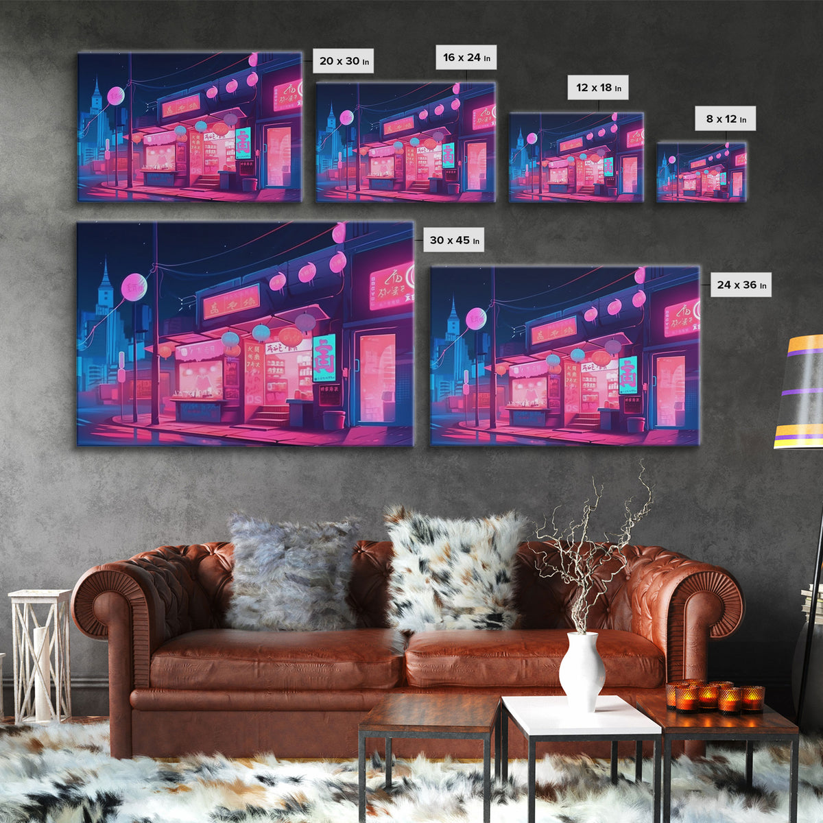 Retro Synthwave Style Tokyo Art, Framed Canvas Print, Unique Wall Art, Vintage Inspired Tokyo Night Life Art