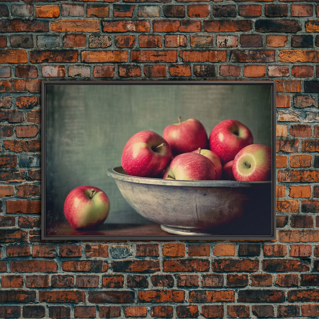 Primitive Vintage Kitchen Art Print, Farmhouse Country Kitchen Decor, Apples Print, Picture of Apples in Bowl for Kitchen Decor, Original
