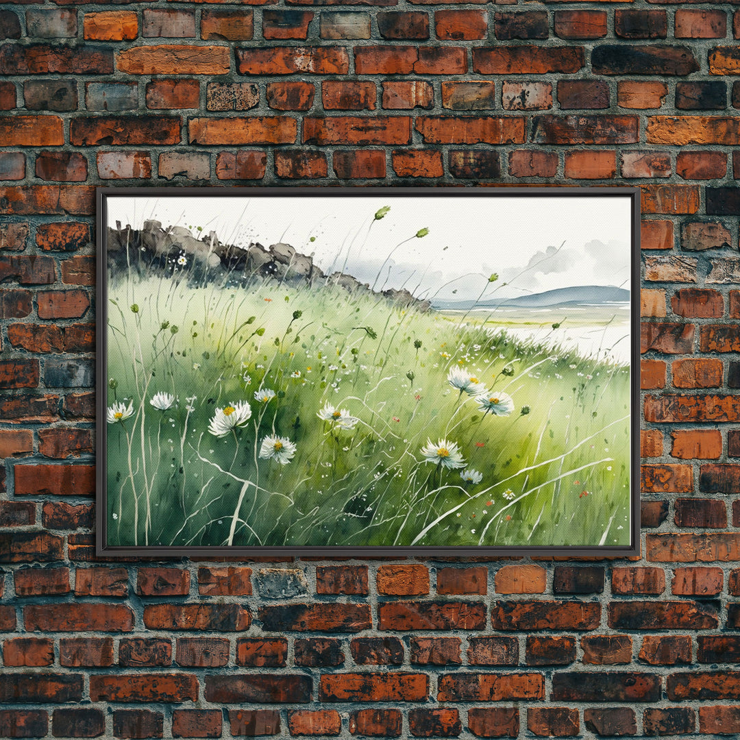 Modern Boho Wall Art, Wall Decoration, Beautiful field of wild flowers framed canvas print, Minimalist Farmhouse Decor