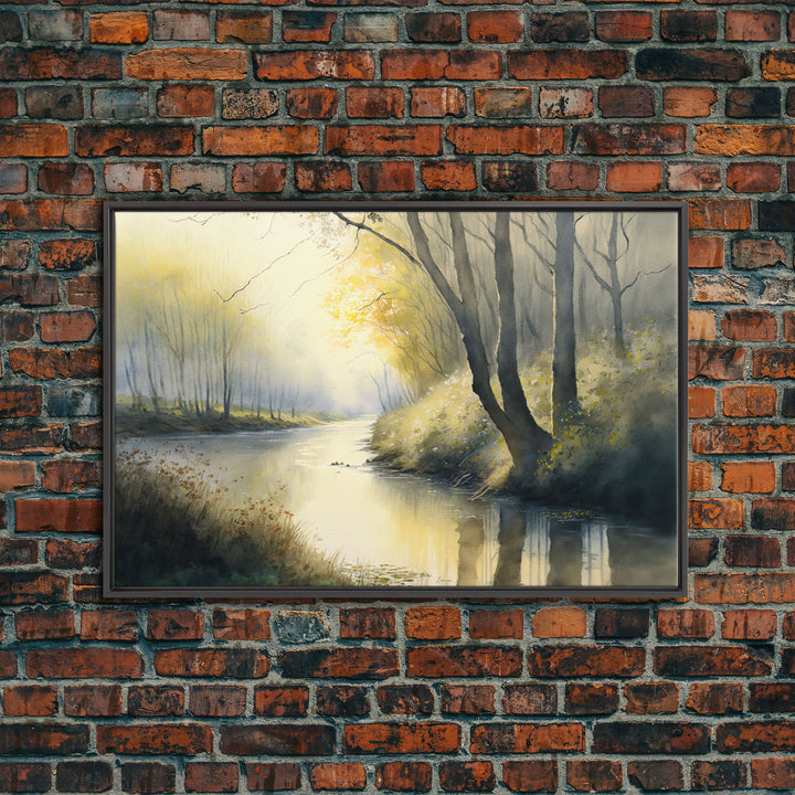 Watercolor | Framed Canvas Print | Bendy River Landscape | Wall Decoration | Modern Farmhouse | Wall Decoration
