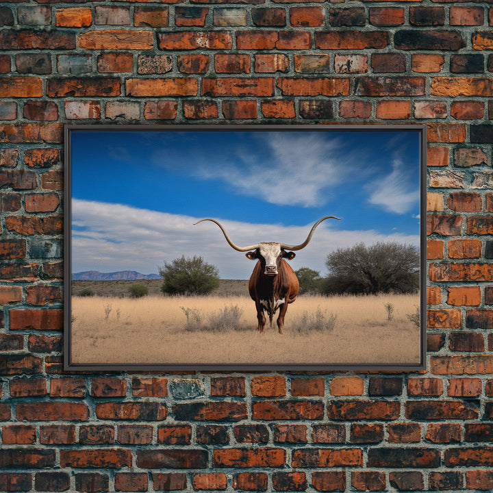 Longhorn cow canvas print, Texas longhorn art, Longhorn canvas print, Farmhouse decor, Rustic wall art, Longhorn wall decor