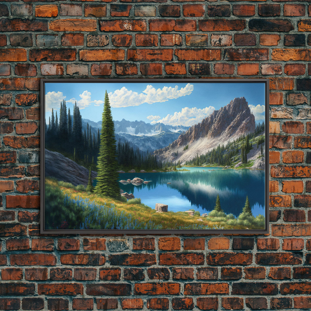 Calm and Serene Landscape Painting, Framed Canvas Print, Canvas Art, Framed wall decor, living room wall art, Pine Tree Lake