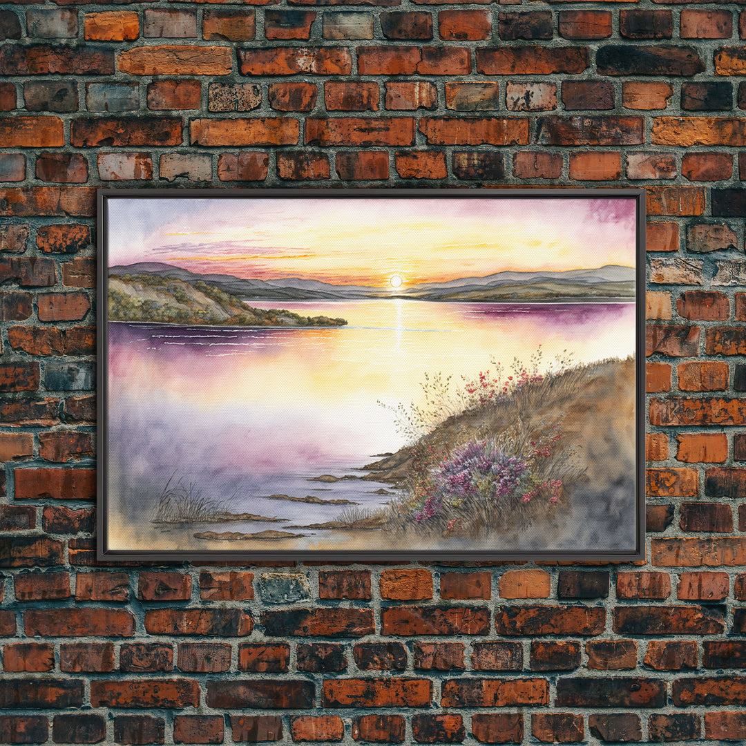 Flower Watercolor Painting, Beautiful thin brush stroke watercolor landscape, framed canvas print, living room art