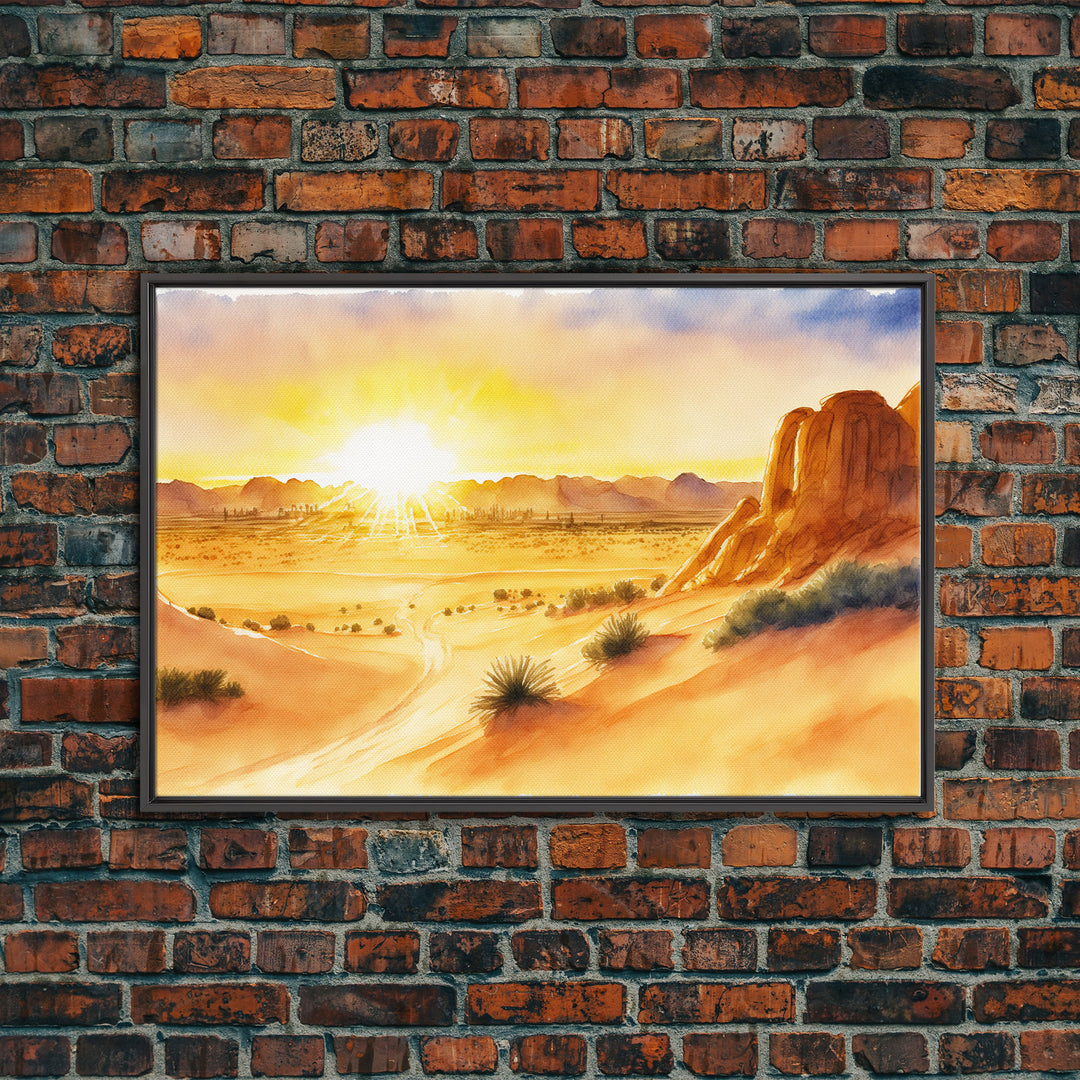 Watercolor Arizona Desert Landscape, Framed Canvas Print, Original Painting Print, Huge Living Room Wall Art, Southwest Western Decor
