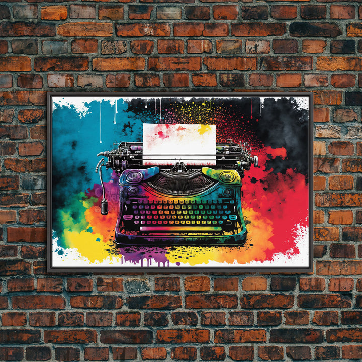 Watercolor Painting of an Antique Vintage Typewriter, Canvas Print, Framed Canvas Art, Original Art, Retro Pop Art Graffiti Style Decor