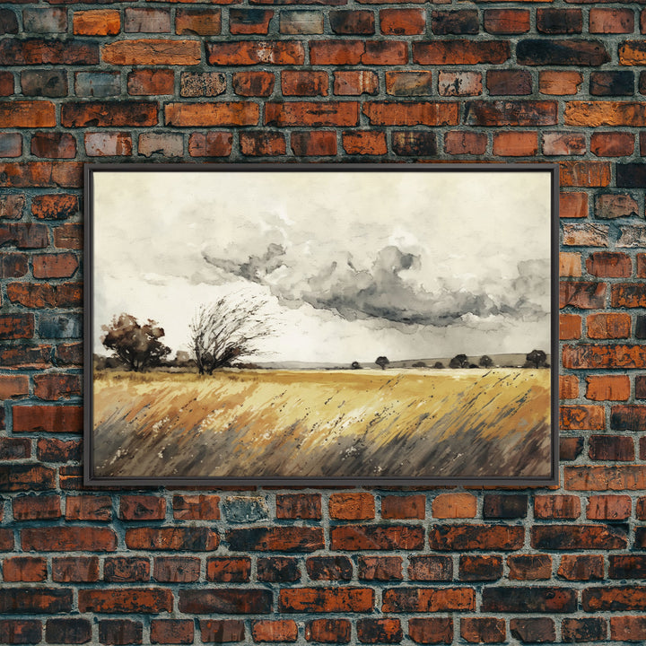 Muted Vintage Style Landscape Wall Art, Nature Framed Large Gallery Art, Oil Painting Art Ready to Hang, Framed Canvas Wall Decoration