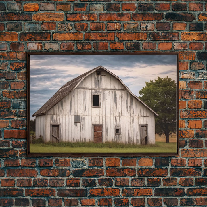 Rustic Farmhouse Wall Decor, White Barn Landscape Print, Farmhouse Living Room Decor, Farmhouse Kitchen Decor, Original Art, Old Barn Photo