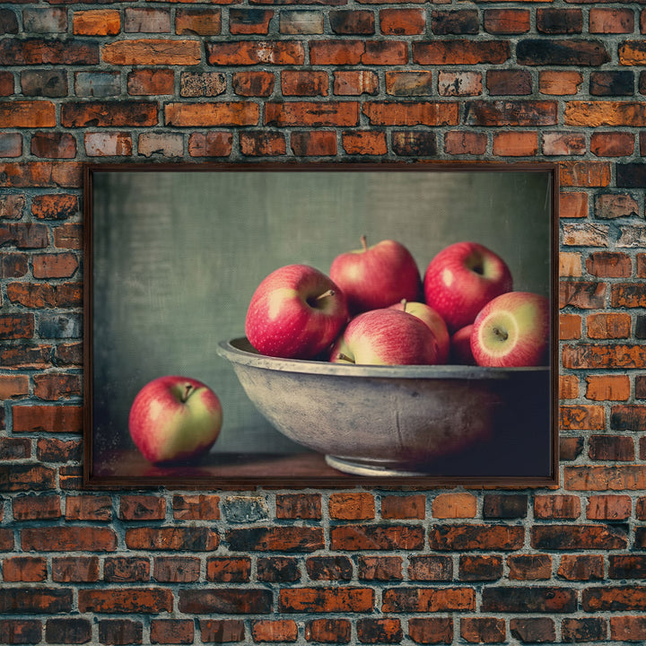 Primitive Vintage Kitchen Art Print, Farmhouse Country Kitchen Decor, Apples Print, Picture of Apples in Bowl for Kitchen Decor, Original