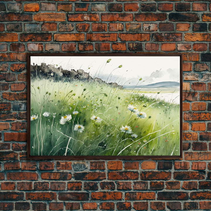 Modern Boho Wall Art, Wall Decoration, Beautiful field of wild flowers framed canvas print, Minimalist Farmhouse Decor