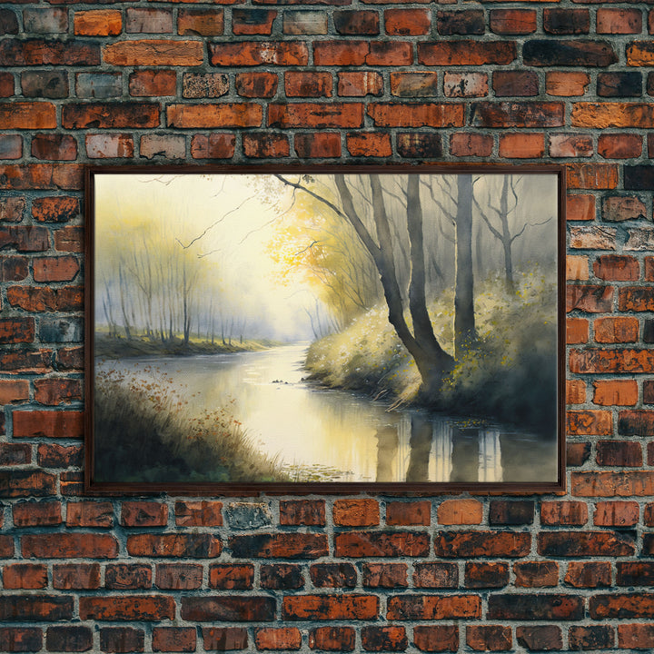 Watercolor | Framed Canvas Print | Bendy River Landscape | Wall Decoration | Modern Farmhouse | Wall Decoration