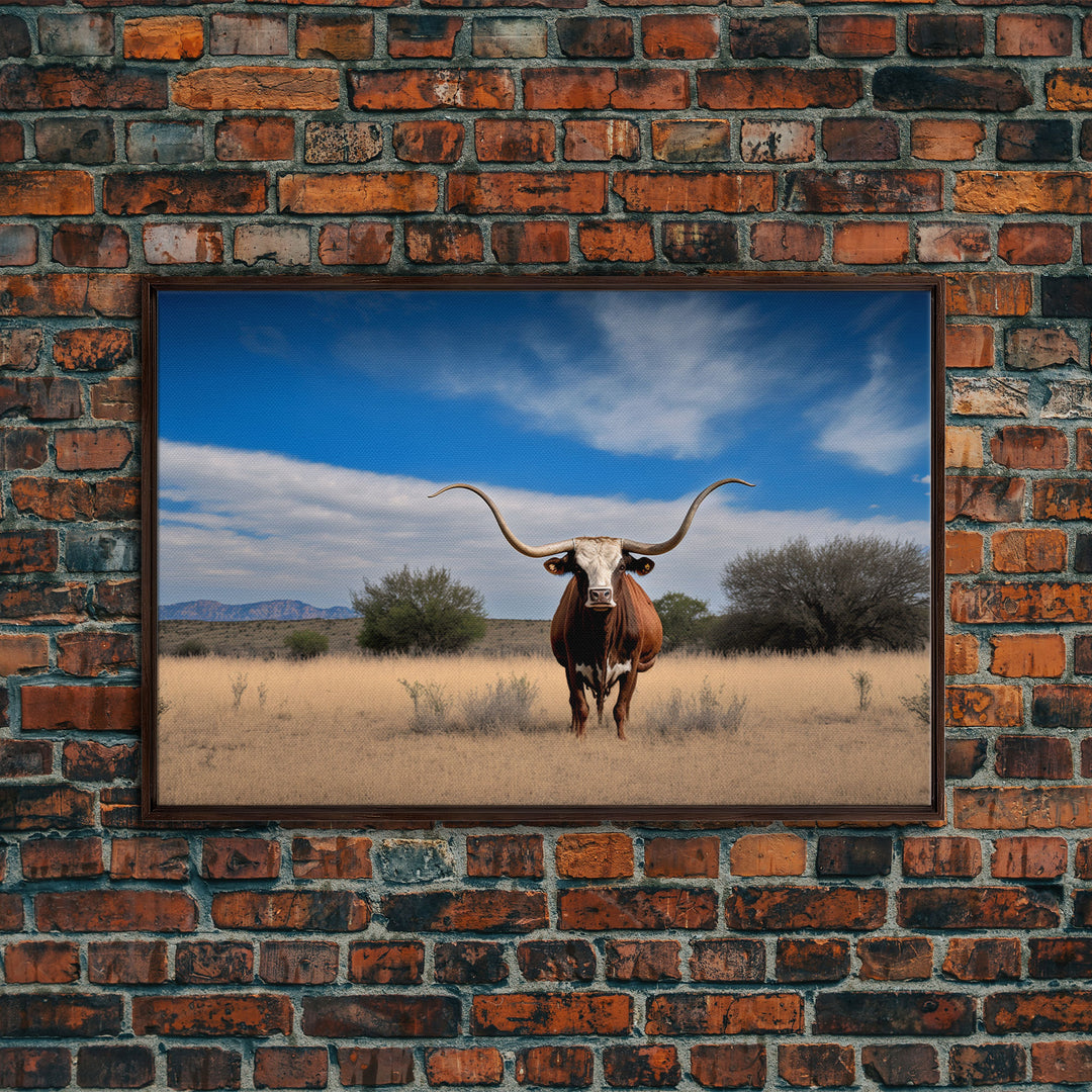 Longhorn cow canvas print, Texas longhorn art, Longhorn canvas print, Farmhouse decor, Rustic wall art, Longhorn wall decor