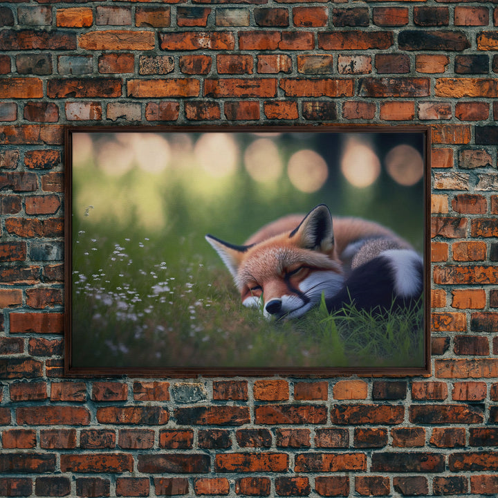 Napping fox Framed Canvas Wall Art, Canvas Print Decor for Home & Office Decoration Canvas Ready to Hang, cute fox art