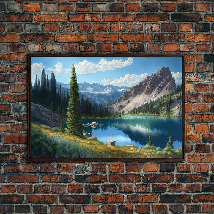 Calm and Serene Landscape Painting, Framed Canvas Print, Canvas Art, Framed wall decor, living room wall art, Pine Tree Lake