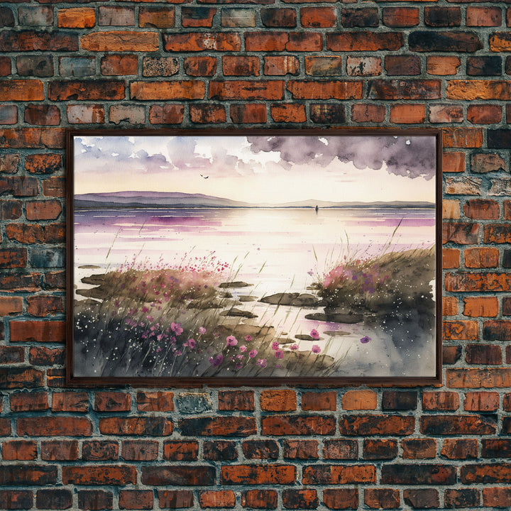 Art for living room, serene landscape watercolor painting, framed canvas print, framed art, wall decoration canvas