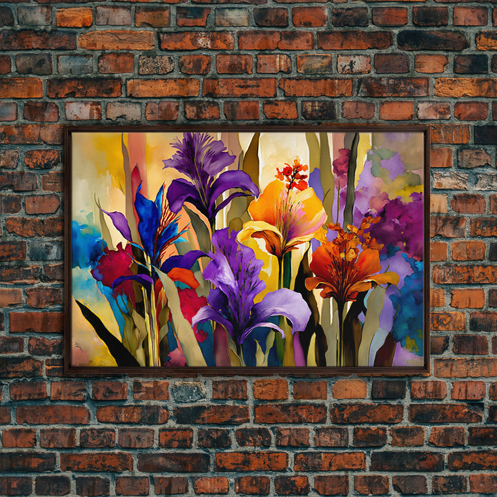 Colorful Wildflowers Print, Framed Canvas Art, Floral Botanical Art, Vivid Art, Large Living Room Wall Decoration
