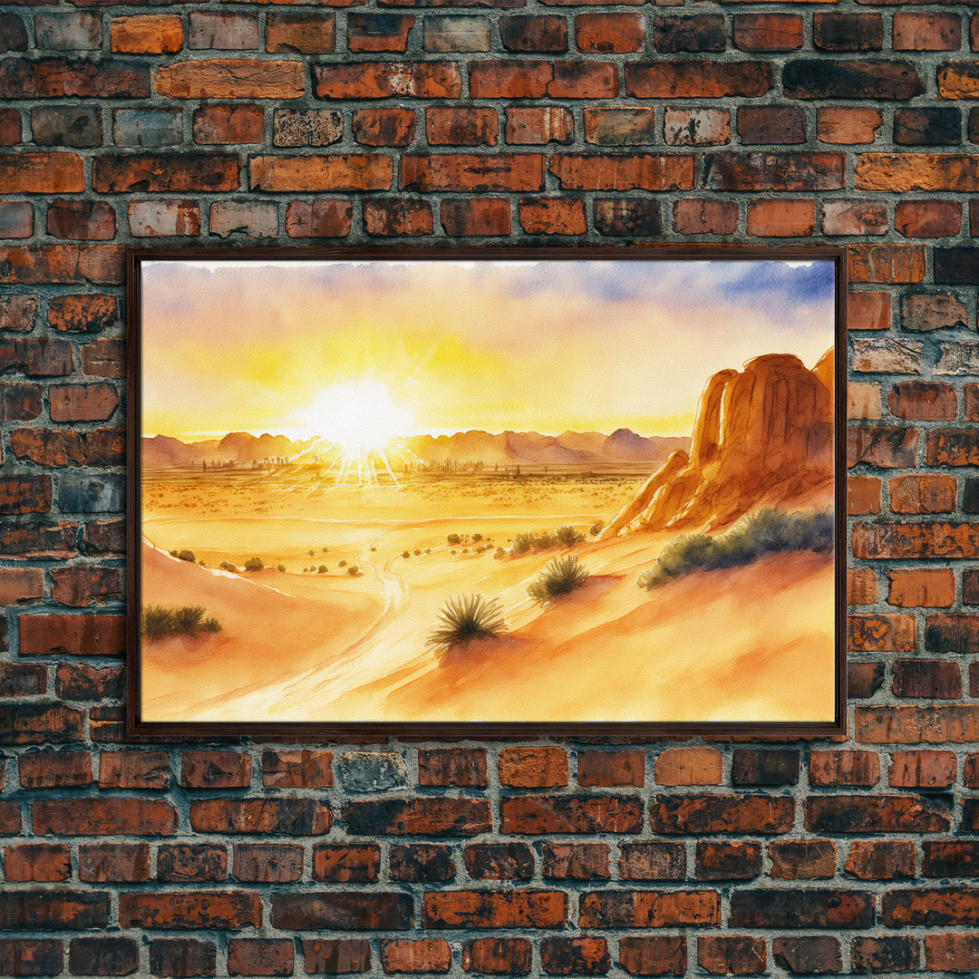 Watercolor Arizona Desert Landscape, Framed Canvas Print, Original Painting Print, Huge Living Room Wall Art, Southwest Western Decor