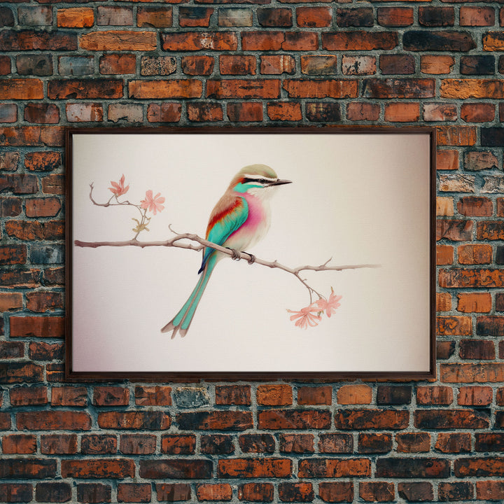 Colorful Oriole Bird On a Branch, Watercolor, Framed Canvas Print, Birdwatcher Art