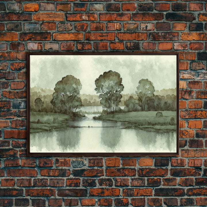 Vintage Landscape Wall Art Print, Nature Framed Large Gallery Art, Minimalist Art Ready to Hang, With Hangers, Muted Farmhouse Art