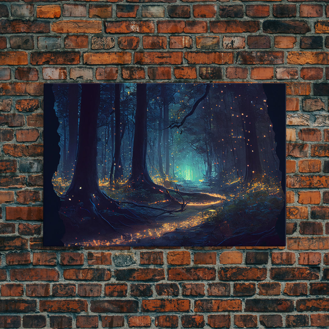 Night In The Forest Woods Path Of Fireflies Fine Art Print, Wall Poster, Wall Art Print, Wall Decor