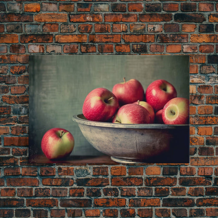Primitive Vintage Kitchen Art Print, Farmhouse Country Kitchen Decor, Apples Print, Picture of Apples in Bowl for Kitchen Decor, Original