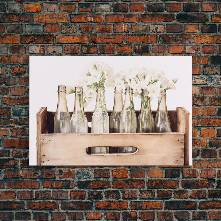 Farmhouse Kitchen Art - White Hydrangea Flowers, Vintage Cottage Style Wall Decor Prints or Canvas Artwork, Rustic / Primitive Kitchen Decor