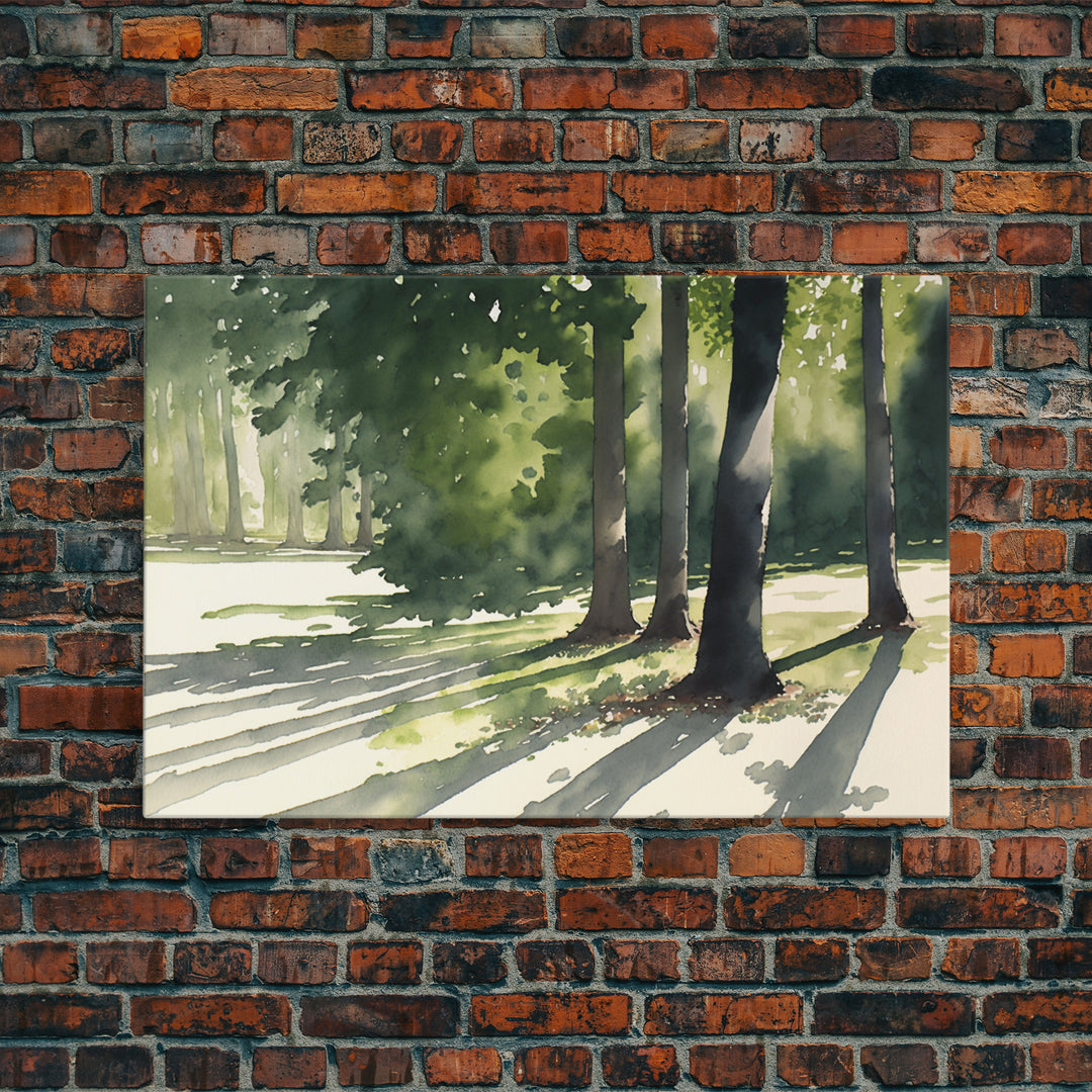 Watercolor Pine Tree Forest, framed canvas print, beautiful watercolor landscape art, decoration for wall living room