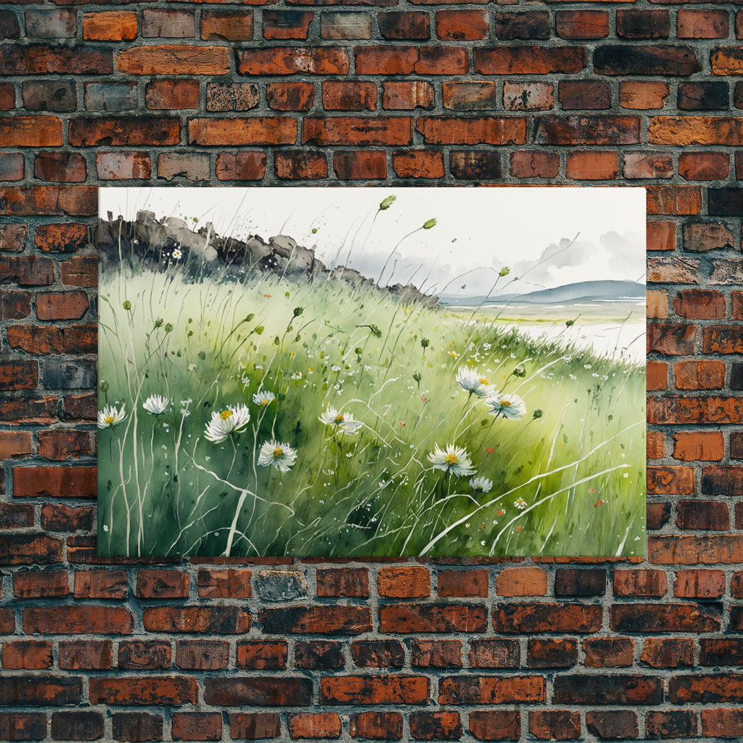 Modern Boho Wall Art, Wall Decoration, Beautiful field of wild flowers framed canvas print, Minimalist Farmhouse Decor