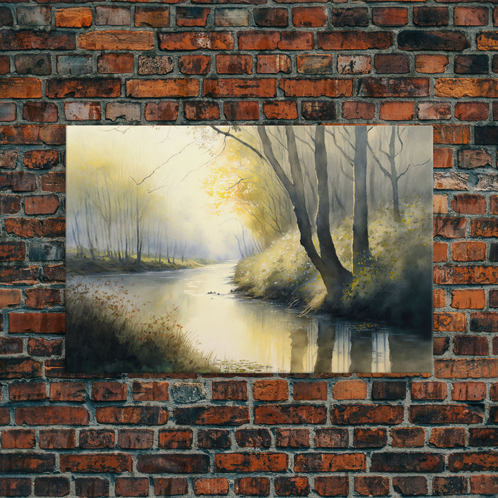 Watercolor | Framed Canvas Print | Bendy River Landscape | Wall Decoration | Modern Farmhouse | Wall Decoration