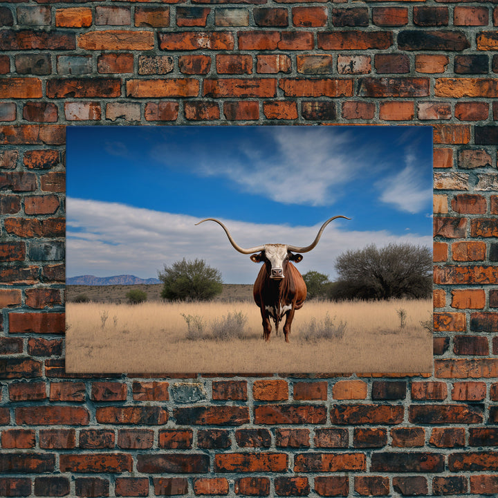 Longhorn cow canvas print, Texas longhorn art, Longhorn canvas print, Farmhouse decor, Rustic wall art, Longhorn wall decor
