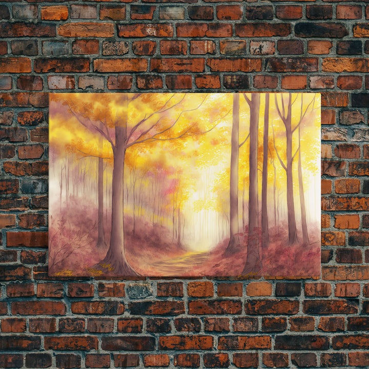 Watercolor of a fall forest, framed canvas print, framed wall art, living room wall decor