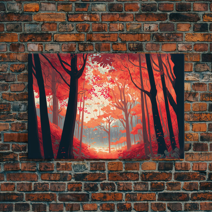 Red Forest, Forest Images, framed canvas print, forest ecosystem wall art, autumn forest wall art