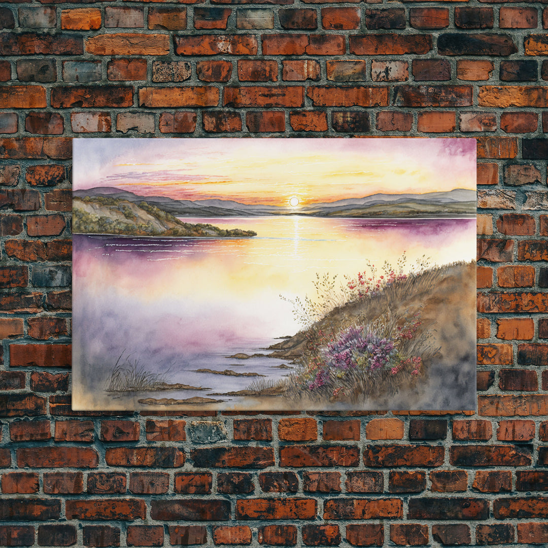 Flower Watercolor Painting, Beautiful thin brush stroke watercolor landscape, framed canvas print, living room art