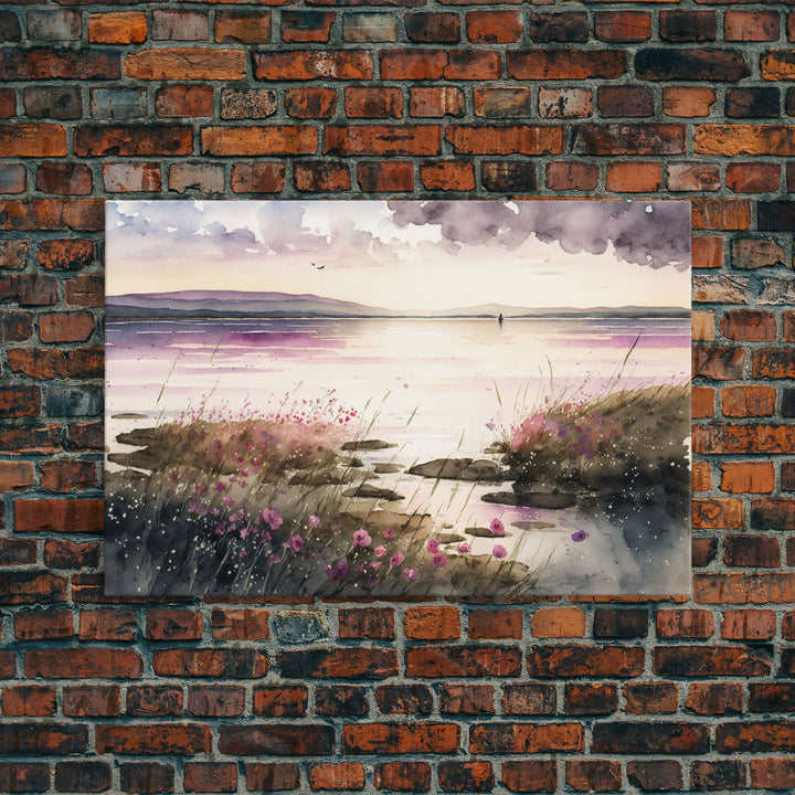 Art for living room, serene landscape watercolor painting, framed canvas print, framed art, wall decoration canvas