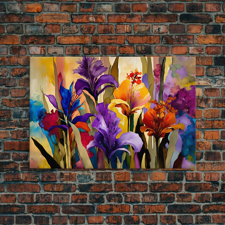 Colorful Wildflowers Print, Framed Canvas Art, Floral Botanical Art, Vivid Art, Large Living Room Wall Decoration