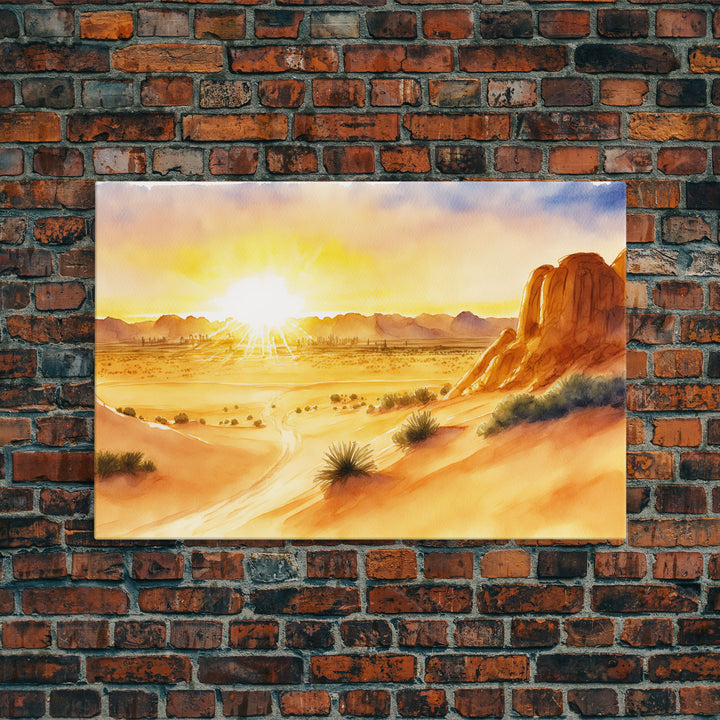 Watercolor Arizona Desert Landscape, Framed Canvas Print, Original Painting Print, Huge Living Room Wall Art, Southwest Western Decor