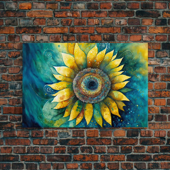 Watercolor of a Sunflower, Framed Canvas Print, Framed Art, Lowkey Farmhouse Wall Art, Living Room Decor, Living Room painting
