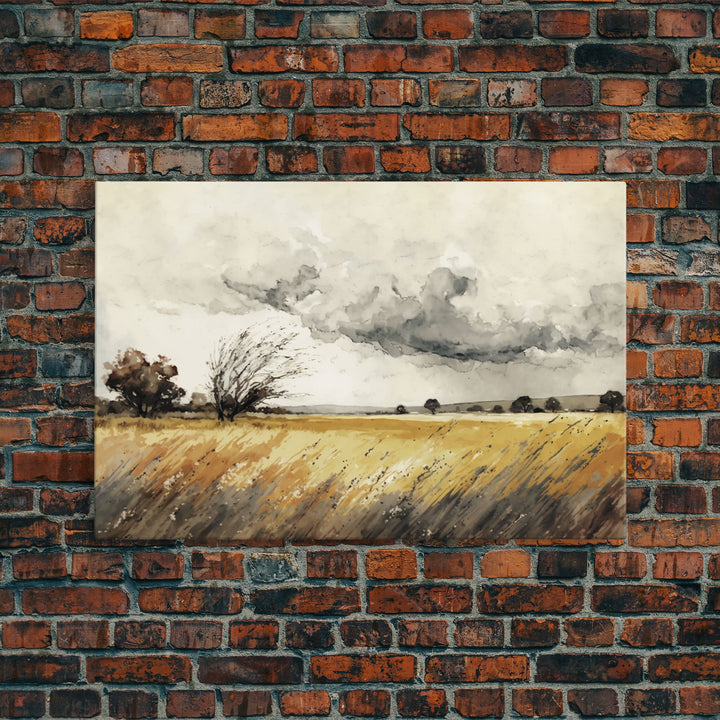 Muted Vintage Style Landscape Wall Art, Nature Framed Large Gallery Art, Oil Painting Art Ready to Hang, Framed Canvas Wall Decoration