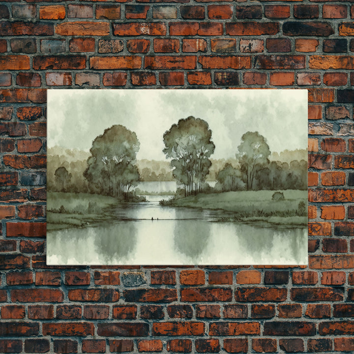 Vintage Landscape Wall Art Print, Nature Framed Large Gallery Art, Minimalist Art Ready to Hang, With Hangers, Muted Farmhouse Art