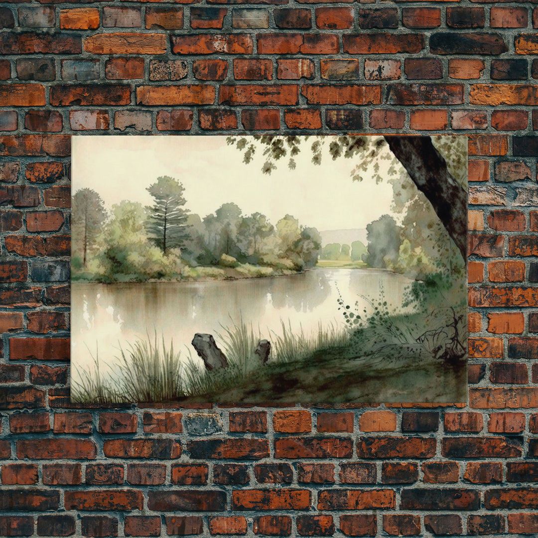 Retro Rustic Boho Style Vintage Landscape Wall Art Canvas Print, Sketch Natural Framed Large Gallery Art, Minimalist Art Ready to Hang