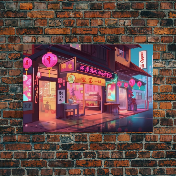 Sushi Shop Wall art, Framed Canvas Print, Living room decor, Pop Art Style, Neon lights, Japanese Art, Wall decor