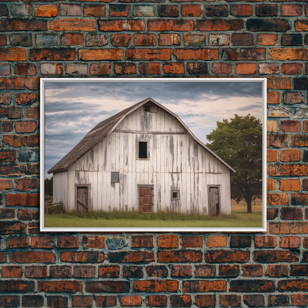 Rustic Farmhouse Wall Decor, White Barn Landscape Print, Farmhouse Living Room Decor, Farmhouse Kitchen Decor, Original Art, Old Barn Photo
