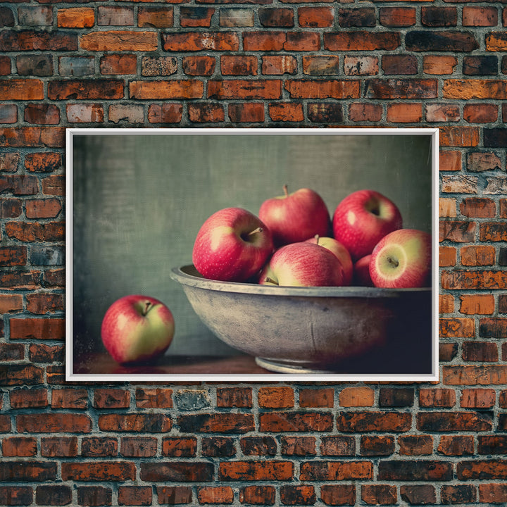 Primitive Vintage Kitchen Art Print, Farmhouse Country Kitchen Decor, Apples Print, Picture of Apples in Bowl for Kitchen Decor, Original