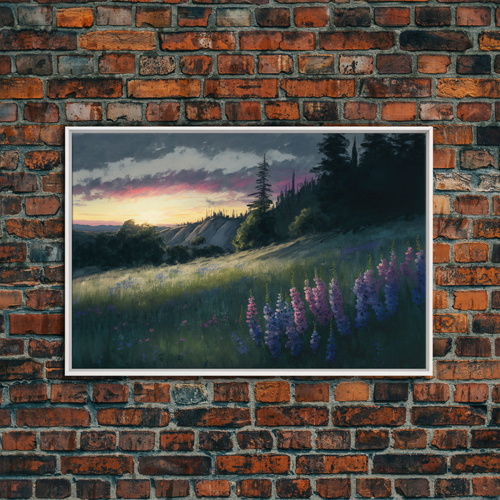 Watercolor of a beautiful landscape at sunset, rustic farmhouse decor, primitive art, cabin art, wall decoration