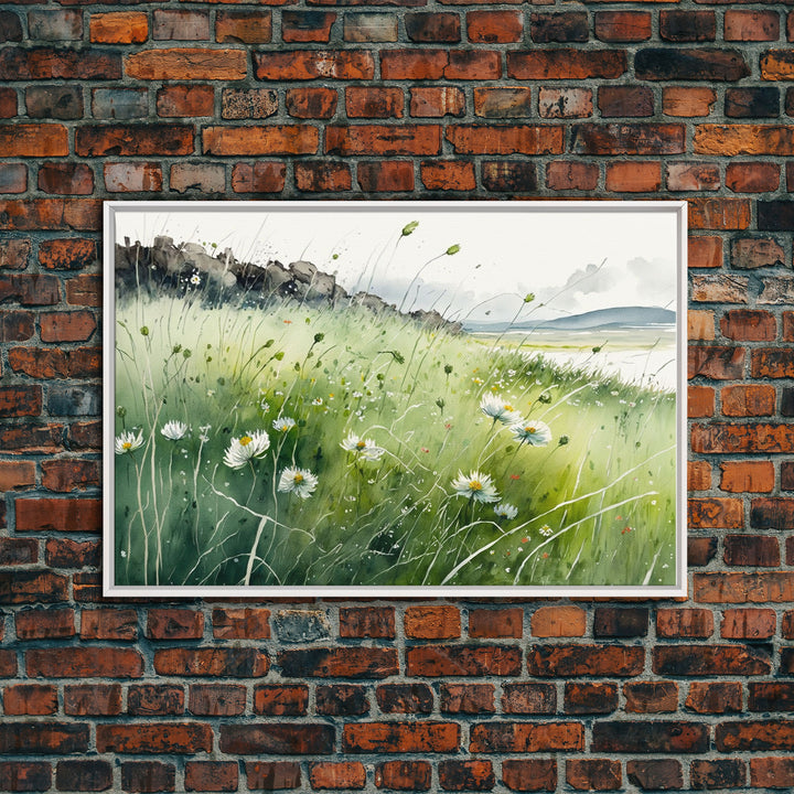 Modern Boho Wall Art, Wall Decoration, Beautiful field of wild flowers framed canvas print, Minimalist Farmhouse Decor