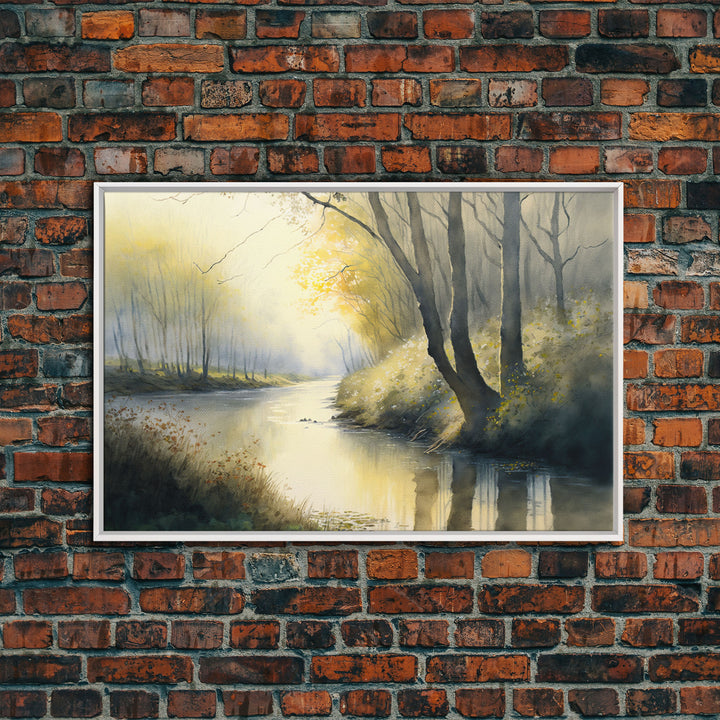 Watercolor | Framed Canvas Print | Bendy River Landscape | Wall Decoration | Modern Farmhouse | Wall Decoration