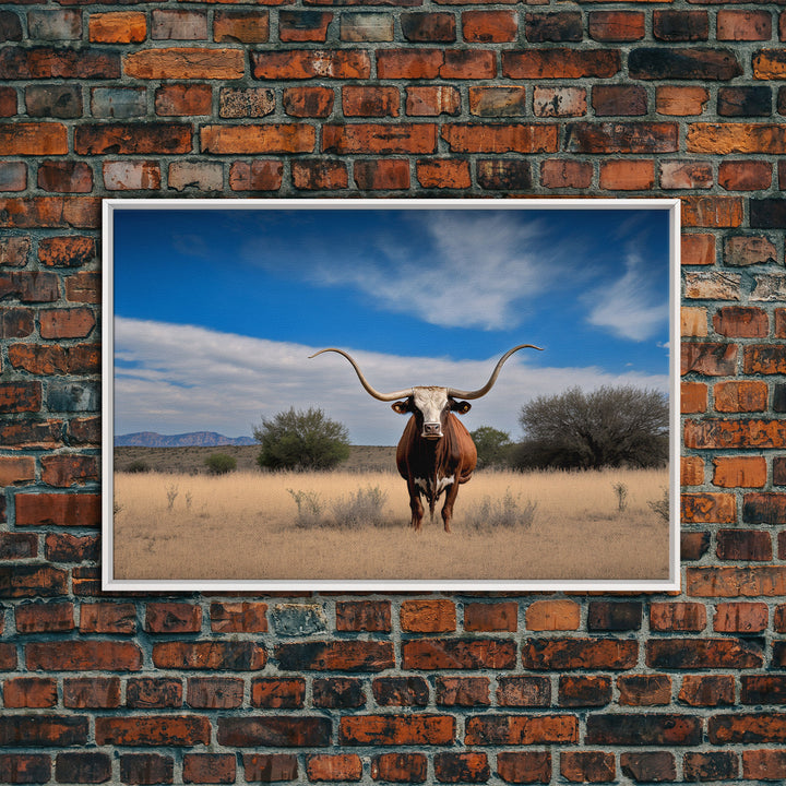 Longhorn cow canvas print, Texas longhorn art, Longhorn canvas print, Farmhouse decor, Rustic wall art, Longhorn wall decor