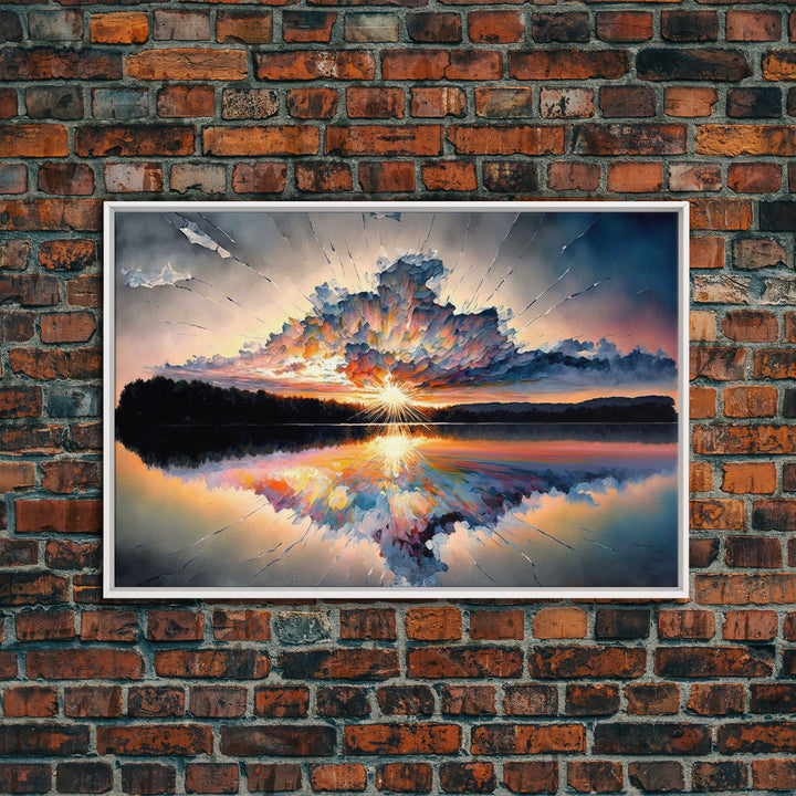 Sunset Reflection over a Lake, framed canvas print, framed wall art, colorful decor, above couch art