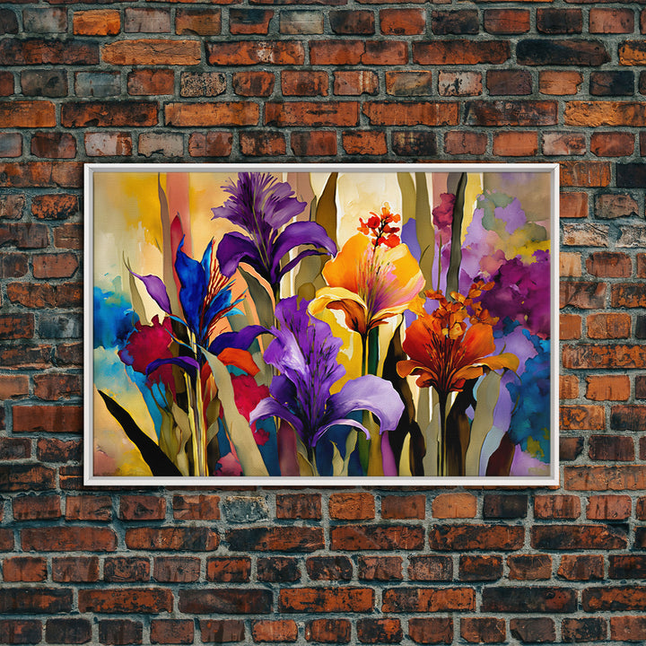 Colorful Wildflowers Print, Framed Canvas Art, Floral Botanical Art, Vivid Art, Large Living Room Wall Decoration